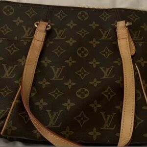 Louis Vuitton Dark Brown Monogram Tote with Tan Handles